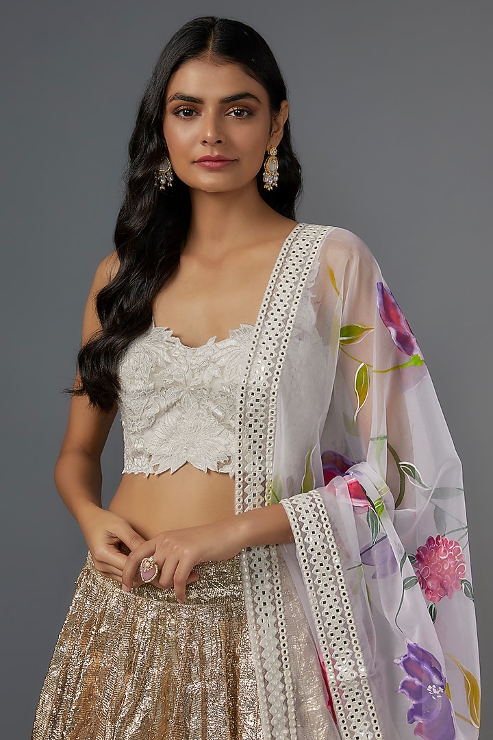Ivory Gota Fabric Wedding Lehenga Set by Kriti Bapna at Pernia's Pop Up Shop