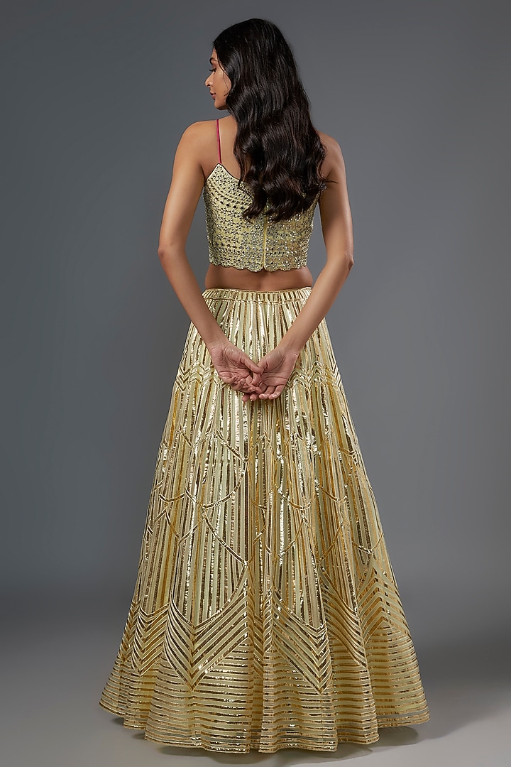 Yellow Silk Geometric Embroidered Wedding Lehenga Set by Kriti Bapna at Pernia's Pop Up Shop