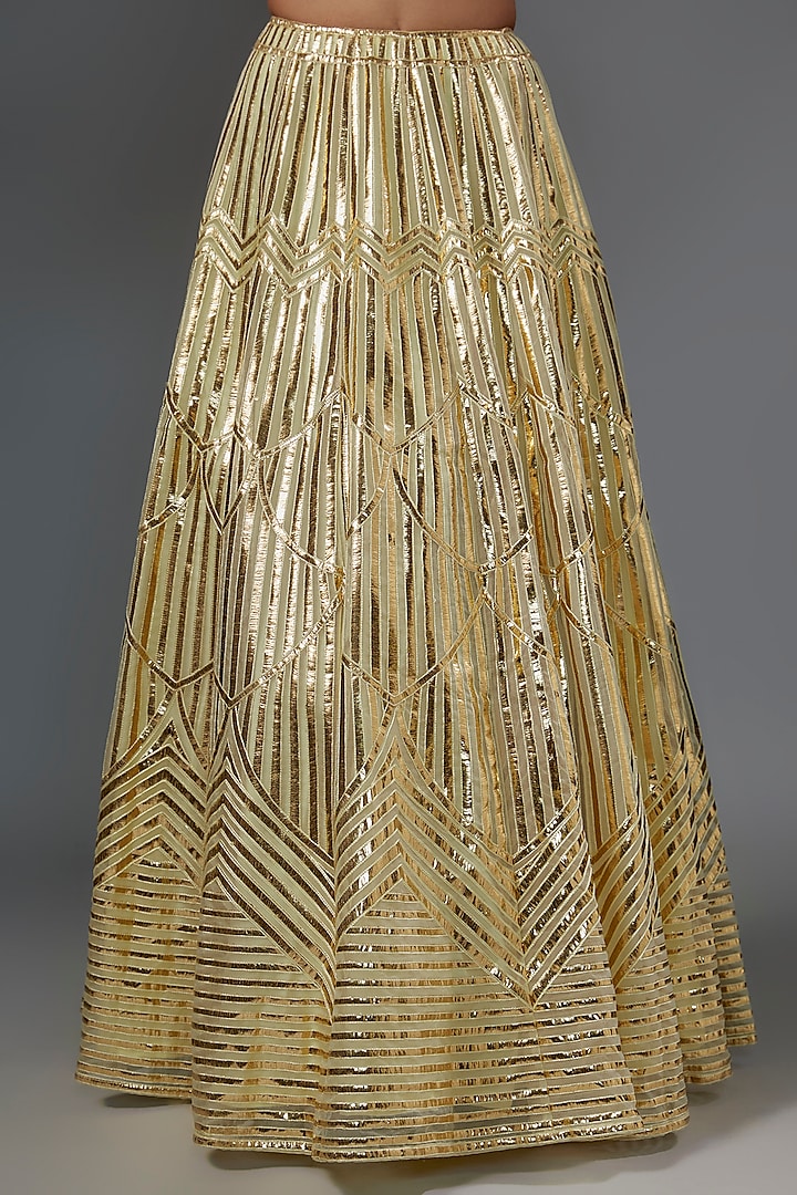 Yellow Silk Geometric Embroidered Wedding Lehenga Set by Kriti Bapna at Pernia's Pop Up Shop