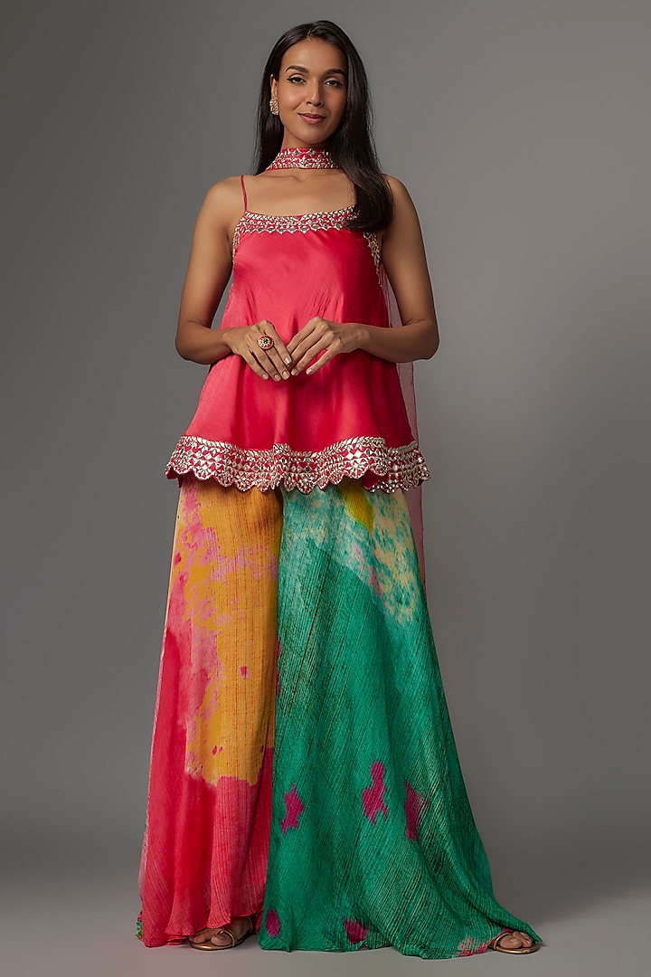 Multi-Colored Chinon Sharara Set by Kriti Bapna at Pernia's Pop Up Shop