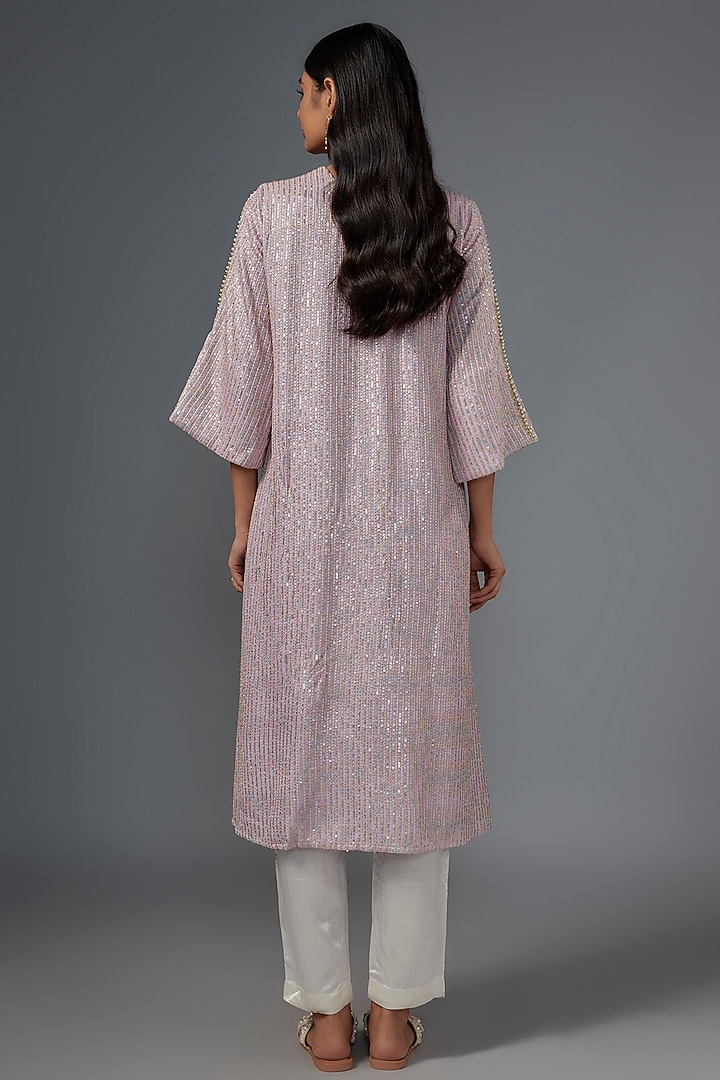 Purple Silk Sequins Striped Embroidered Kurta Set by Kriti Bapna at Pernia's Pop Up Shop