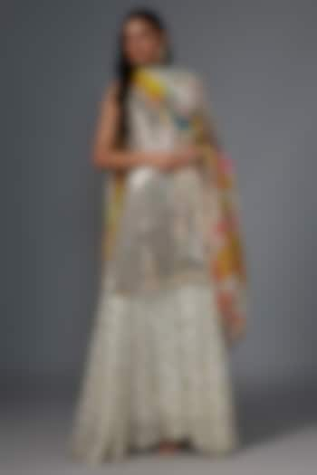 Ivory Georgette Sequins Embroidered Sharara Set by Kriti Bapna at Pernia's Pop Up Shop