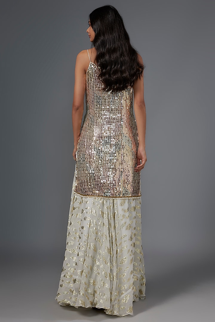 Ivory Georgette Sequins Embroidered Party Wear Sharara Set by Kriti Bapna at Pernia's Pop Up Shop