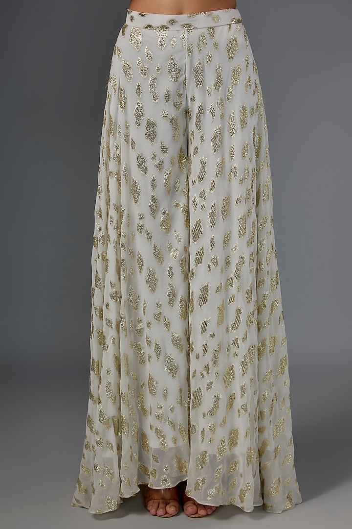Ivory Georgette Sequins Embroidered Party Wear Sharara Set by Kriti Bapna at Pernia's Pop Up Shop