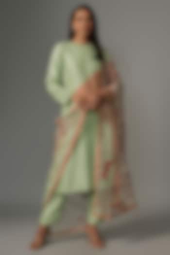 Green Silk Printed Kurta Set by Kriti Bapna at Pernia's Pop Up Shop