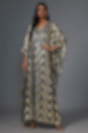 Grey Brasso Mirror Embroidered Shimmer Kaftan by Kriti Bapna at Pernia's Pop Up Shop