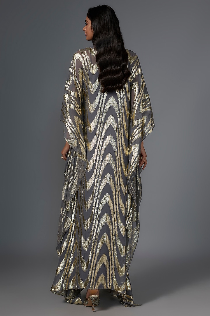 Grey Brasso Mirror Embroidered Shimmer Kaftan by Kriti Bapna at Pernia's Pop Up Shop
