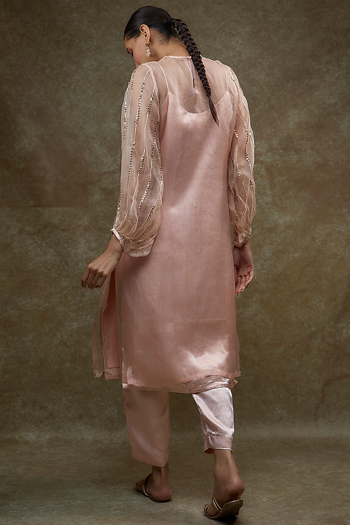 Blush Pink Organza Embroidered Kurta Set by Kriti Bapna at Pernia's Pop Up Shop