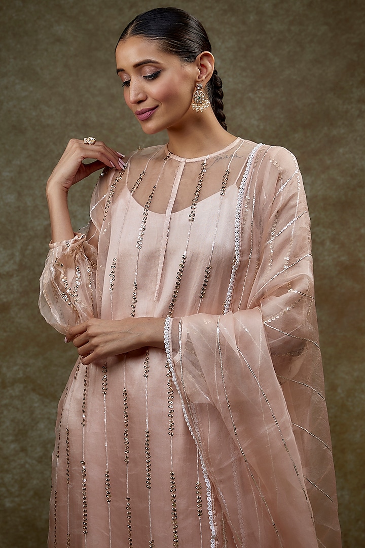 Blush Pink Organza Embroidered Kurta Set by Kriti Bapna at Pernia's Pop Up Shop