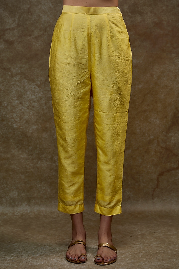 Yellow Viscose Organza & Silk Embroidered Kurta Set by Kriti Bapna at Pernia's Pop Up Shop
