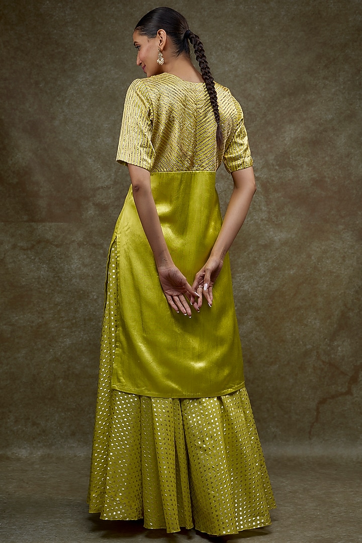 Lime Green Chanderi Party Wear Sharara Set by Kriti Bapna at Pernia's Pop Up Shop