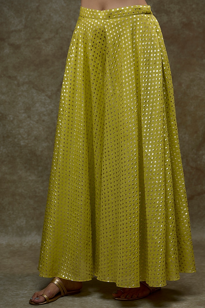 Lime Green Chanderi Party Wear Sharara Set by Kriti Bapna at Pernia's Pop Up Shop