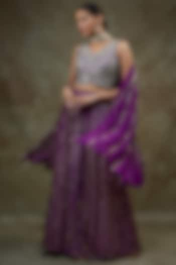 Purple Georgette & Silk Embroidered Wedding Lehenga Set by Kriti Bapna at Pernia's Pop Up Shop