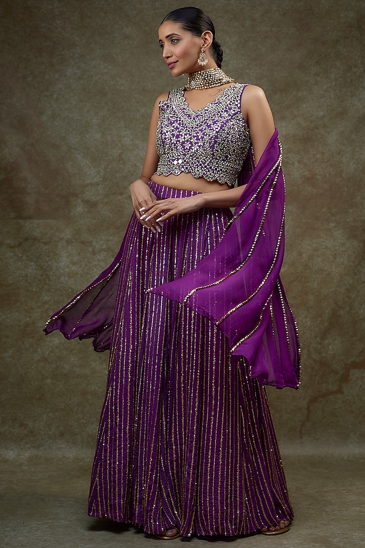 Purple Georgette & Silk Embroidered Wedding Lehenga Set by Kriti Bapna at Pernia's Pop Up Shop