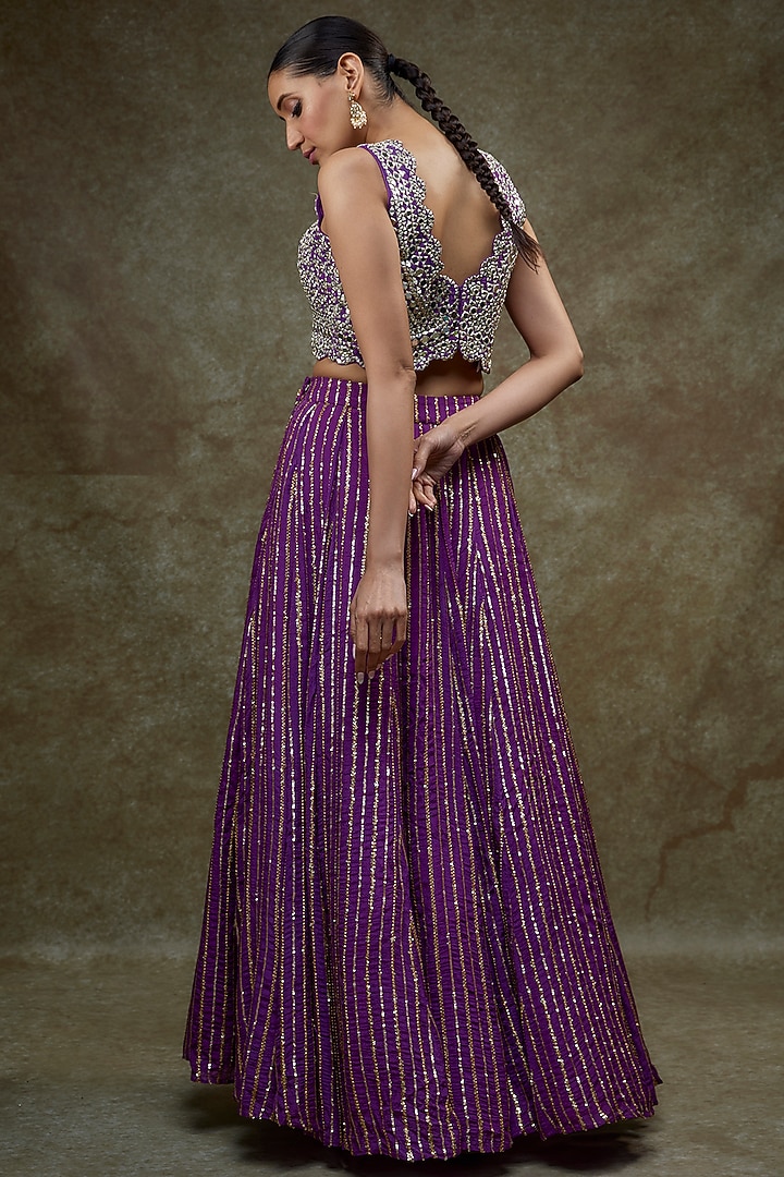 Purple Georgette & Silk Embroidered Wedding Lehenga Set by Kriti Bapna at Pernia's Pop Up Shop
