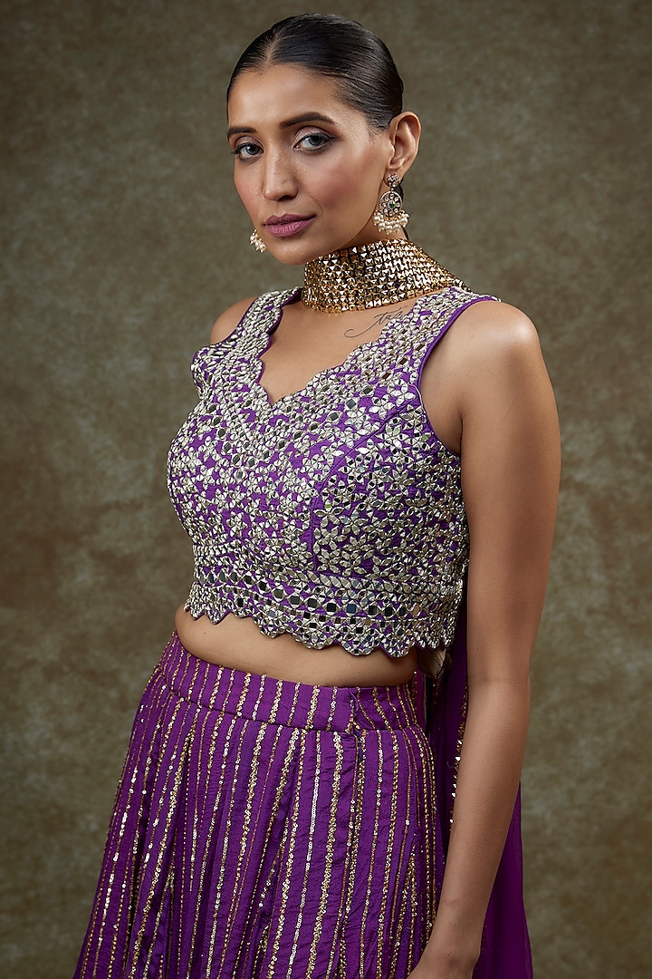 Purple Georgette & Silk Embroidered Wedding Lehenga Set by Kriti Bapna at Pernia's Pop Up Shop