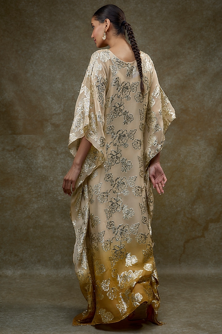 Beige & Brown Georgette Brasso Kaftan by Kriti Bapna at Pernia's Pop Up Shop