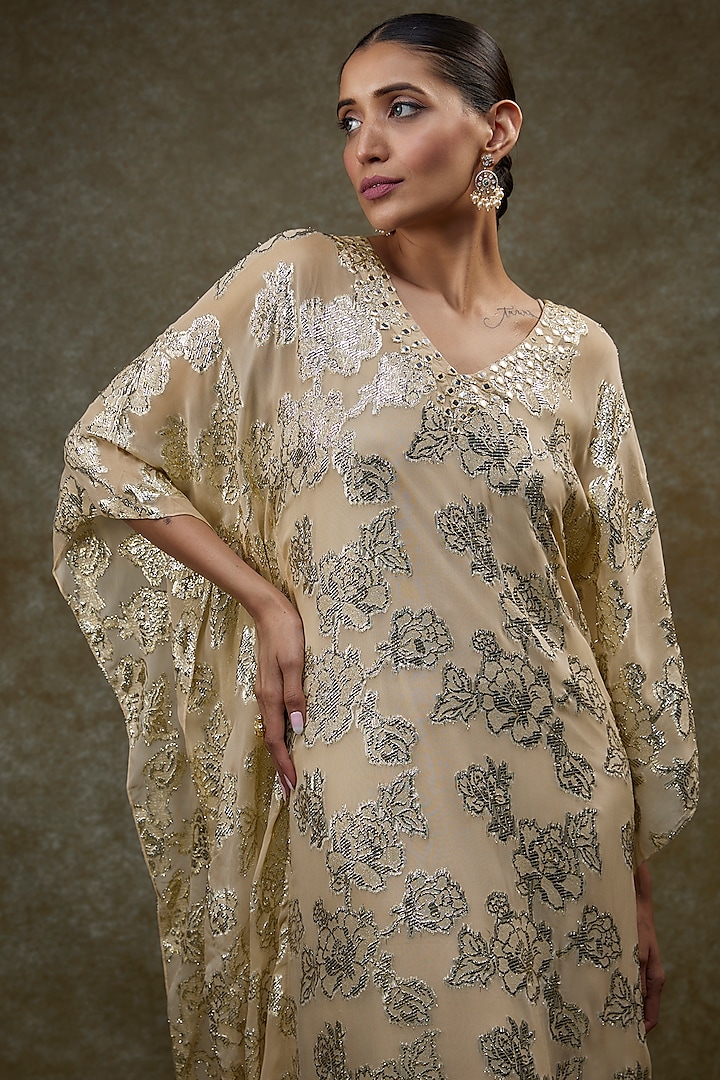 Beige & Brown Georgette Brasso Kaftan by Kriti Bapna at Pernia's Pop Up Shop