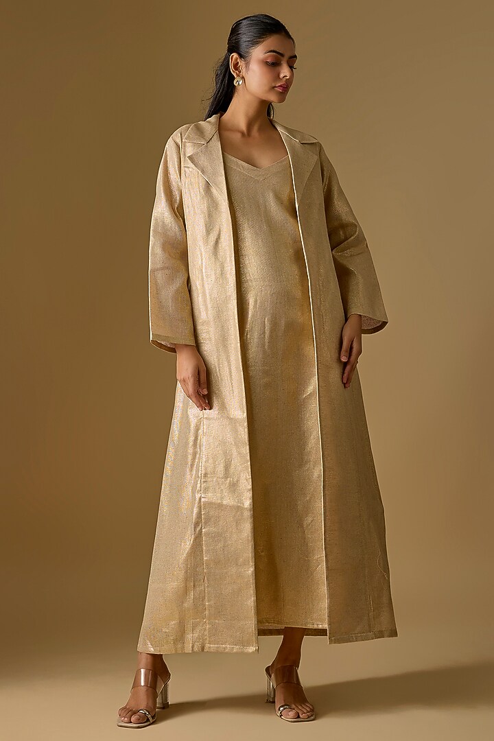 Gold Cotton Jute Jacket With Inner by Kriti Bapna at Pernia's Pop Up Shop