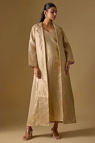 Gold Cotton Jute Jacket With Inner by Kriti Bapna