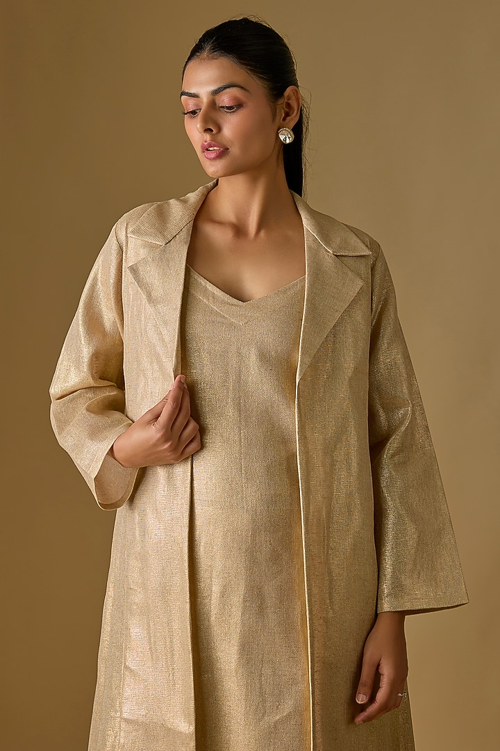 Gold Cotton Jute Jacket With Inner by Kriti Bapna at Pernia's Pop Up Shop