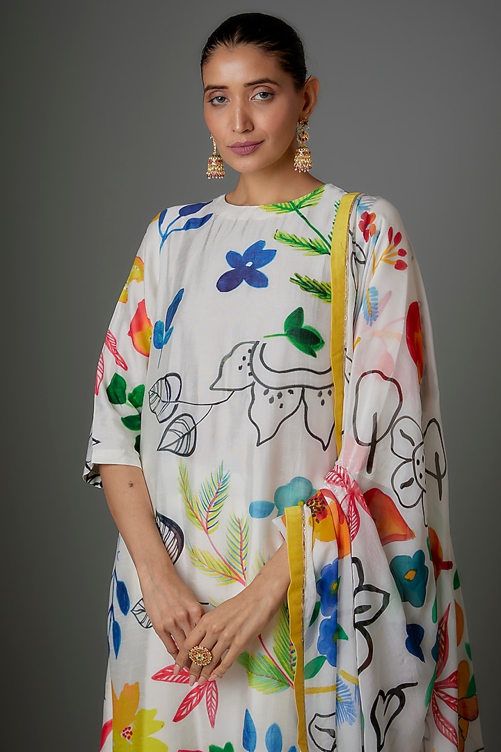 Multi-Colored Dupion Silk Hand Painted Kurta Set by Kriti Bapna at Pernia's Pop Up Shop
