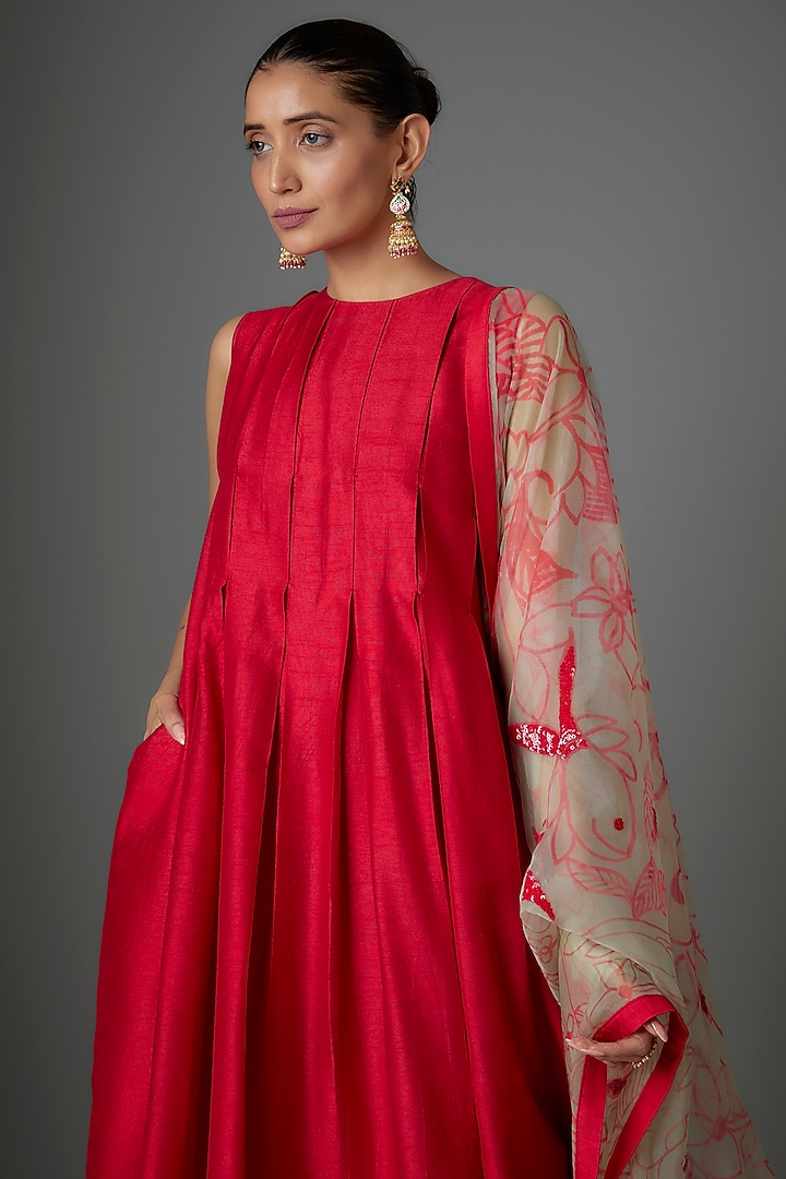 Red Silk Kurta Set by Kriti Bapna at Pernia's Pop Up Shop