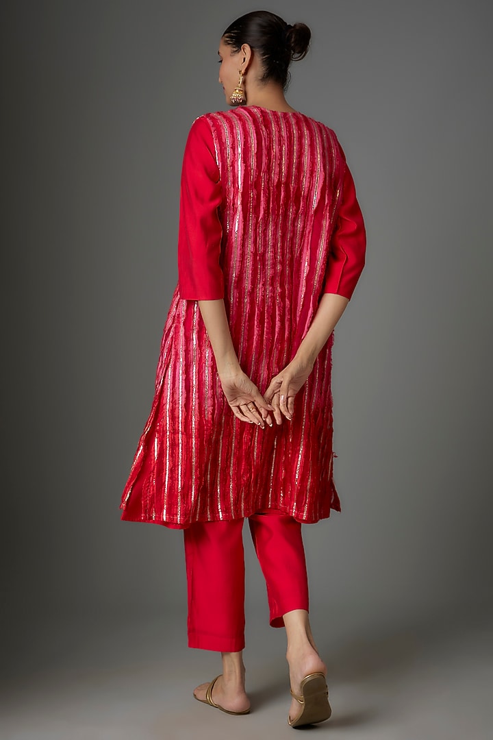 Red Silk Gota Embroidered Fringed Jacket set by Kriti Bapna at Pernia's Pop Up Shop
