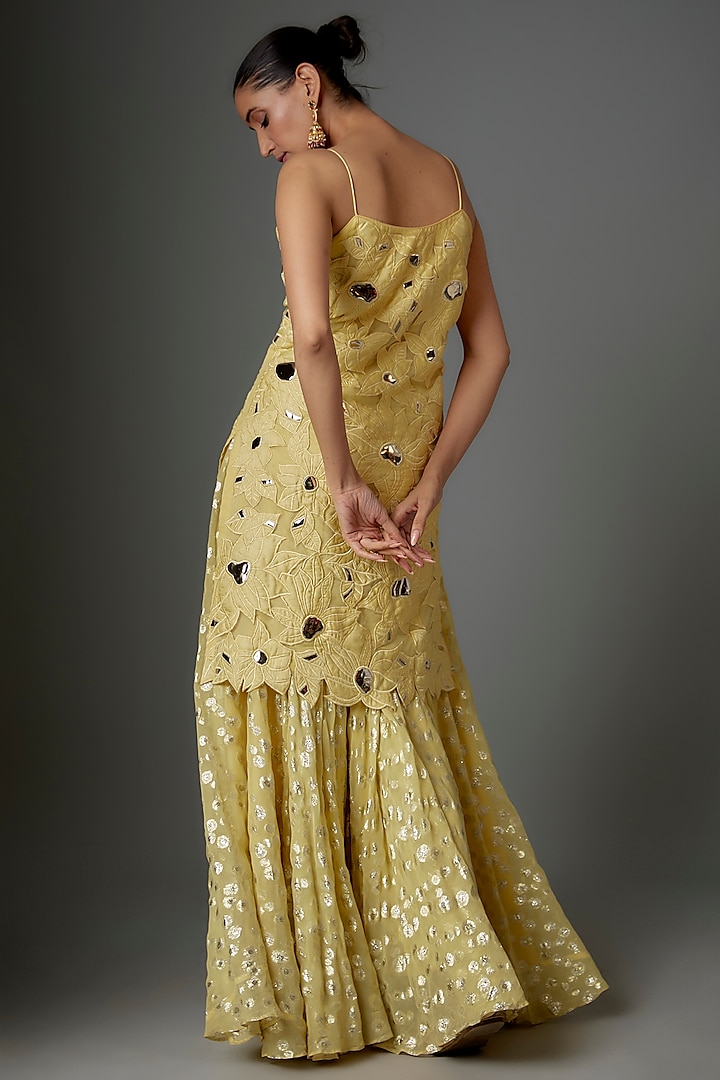 Yellow Silk & Brasso Kurta Set by Kriti Bapna at Pernia's Pop Up Shop