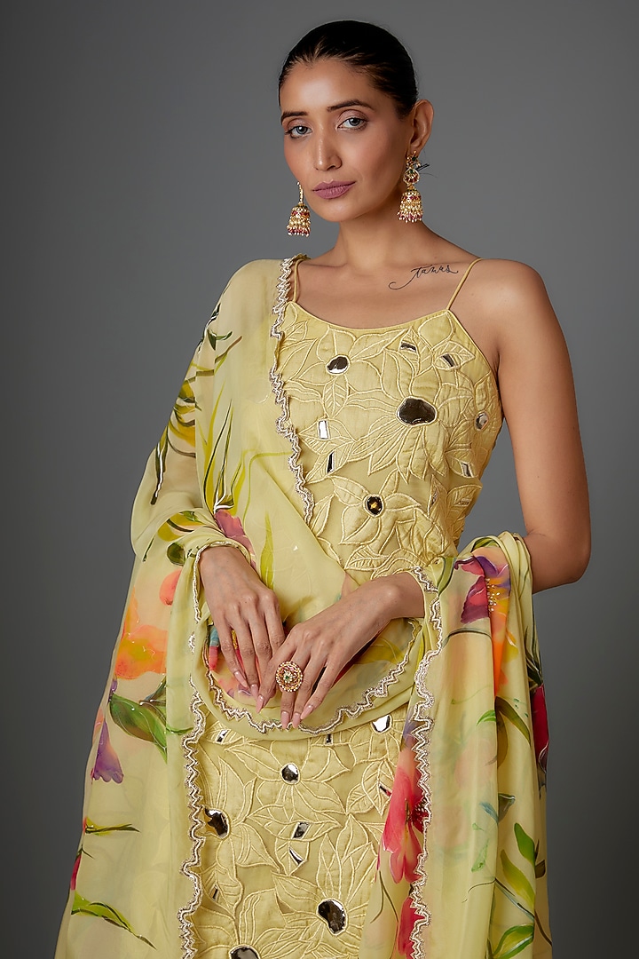 Yellow Silk & Brasso Kurta Set by Kriti Bapna at Pernia's Pop Up Shop