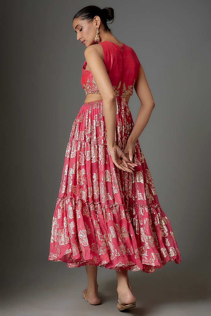 Pink Silk & Brasso Zardosi Embroidered Wedding Anarkali Set by Kriti Bapna at Pernia's Pop Up Shop