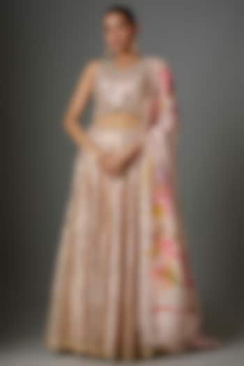 Peach Silk Gota Embroidered Wedding Lehenga Set by Kriti Bapna at Pernia's Pop Up Shop