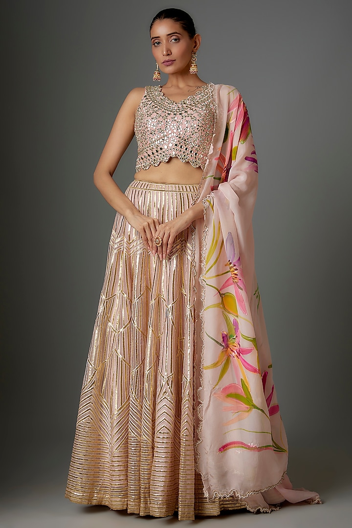 Peach Silk Gota Embroidered Wedding Lehenga Set by Kriti Bapna at Pernia's Pop Up Shop