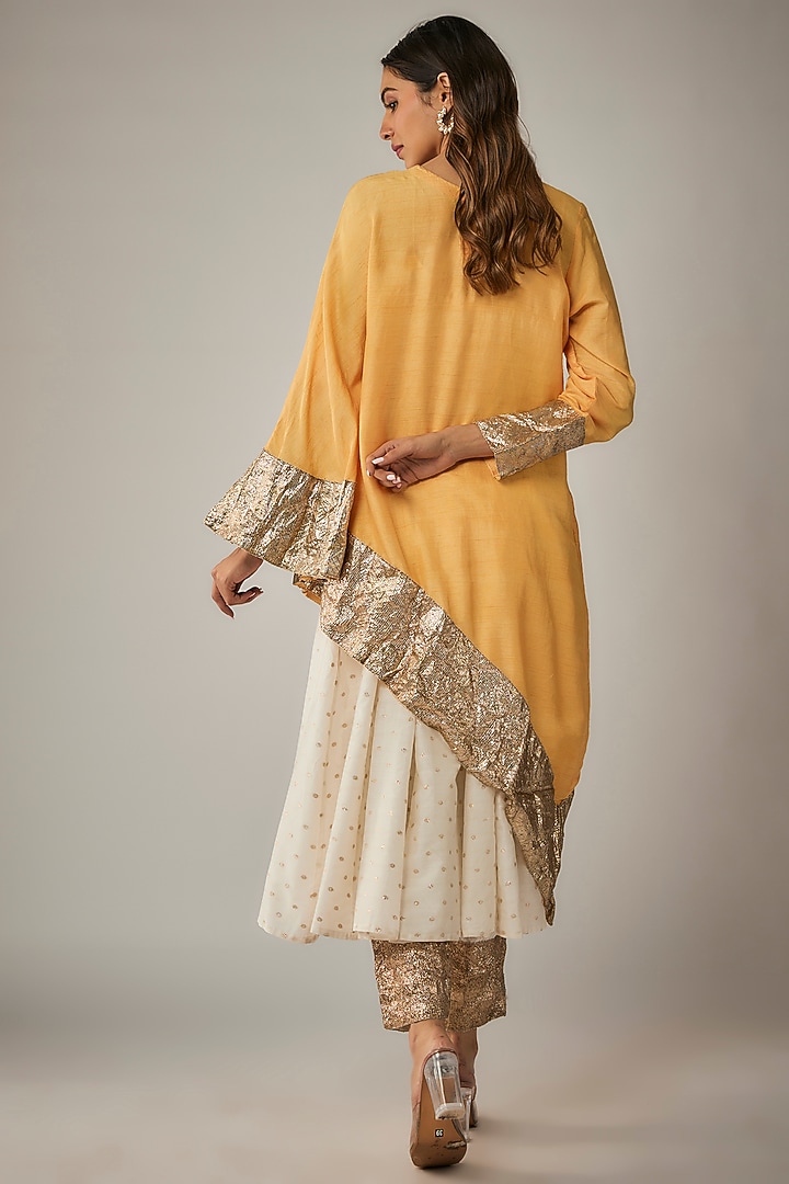 Orange Silk Asymmetrical Kurta Set by Kriti Bapna at Pernia's Pop Up Shop