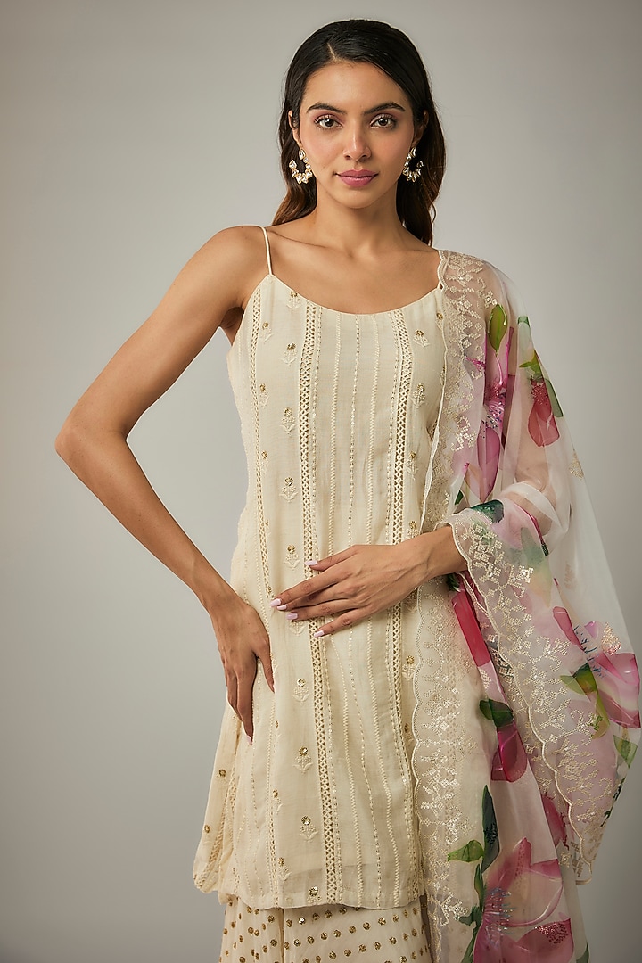 Ivory Chanderi Party Wear Sharara Set by Kriti Bapna at Pernia's Pop Up Shop