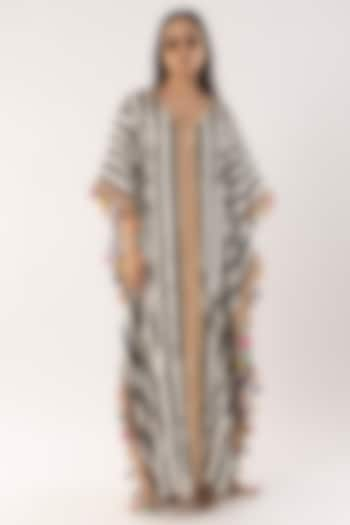 Ivory Cotton Satin Striped Kaftan by Kriti Bapna at Pernia's Pop Up Shop