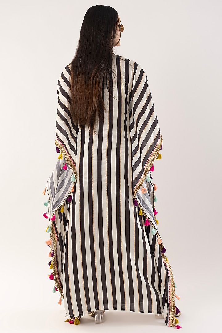 Ivory Cotton Satin Striped Kaftan by Kriti Bapna at Pernia's Pop Up Shop