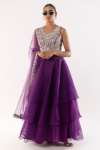Purple Organza Skirt Set by Kriti Bapna