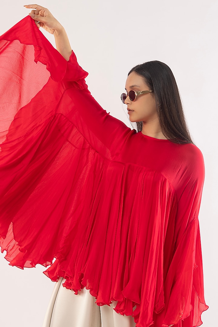 Pink Chinon Flared Kurta Set by Kriti Bapna at Pernia's Pop Up Shop