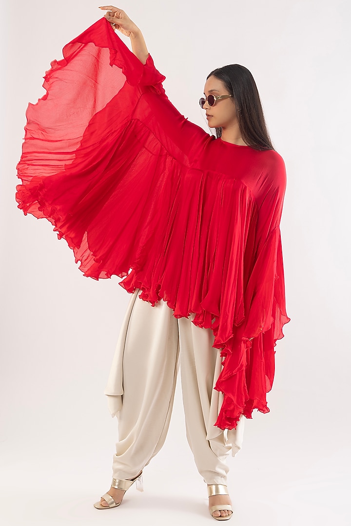 Pink Chinon Flared Kurta Set by Kriti Bapna at Pernia's Pop Up Shop