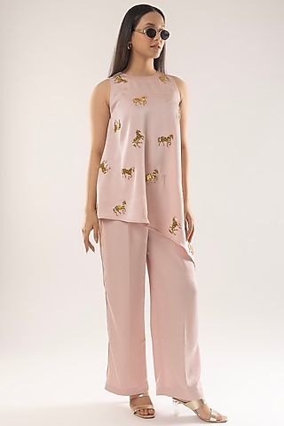Pink Cotton Satin Co-Ord Set by Kriti Bapna