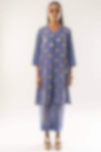 Blue Moss Crepe Animal Motif Kurta Set by Kriti Bapna at Pernia's Pop Up Shop