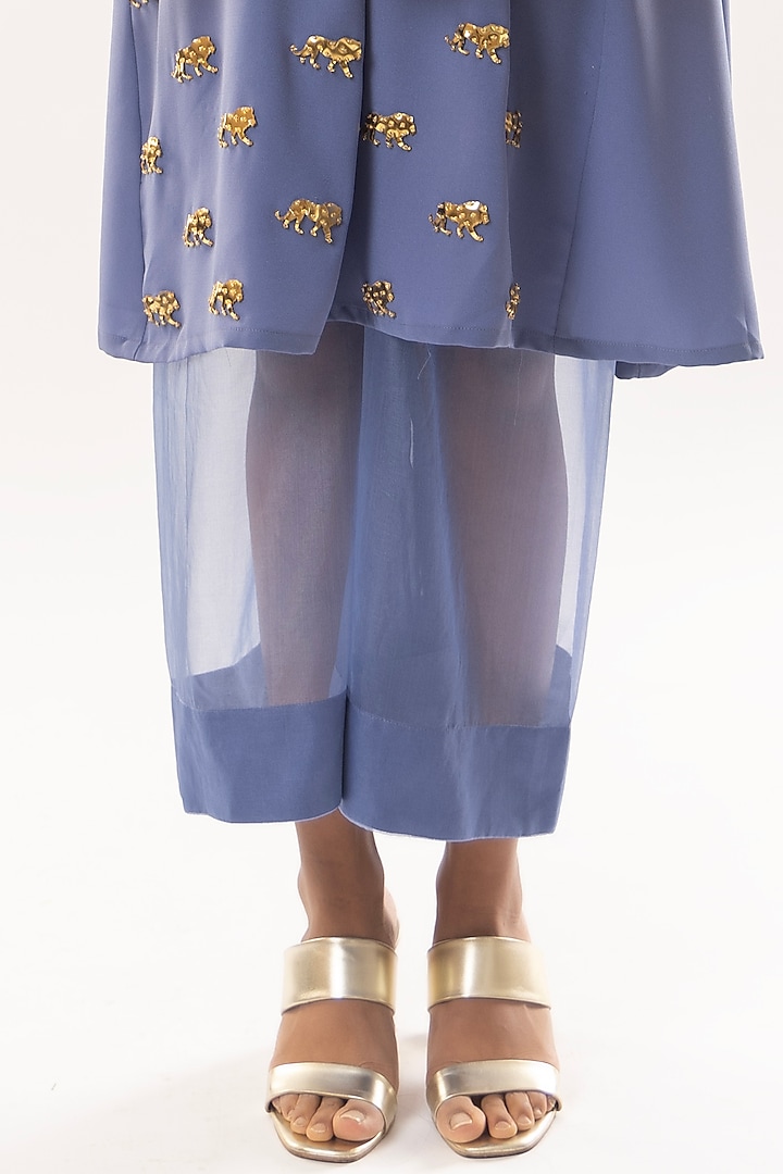 Blue Moss Crepe Animal Motif Kurta Set by Kriti Bapna at Pernia's Pop Up Shop