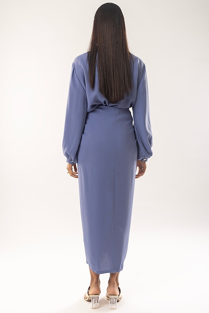 Blue Moss Crepe Tie-Up Skirt Set by Kriti Bapna at Pernia's Pop Up Shop