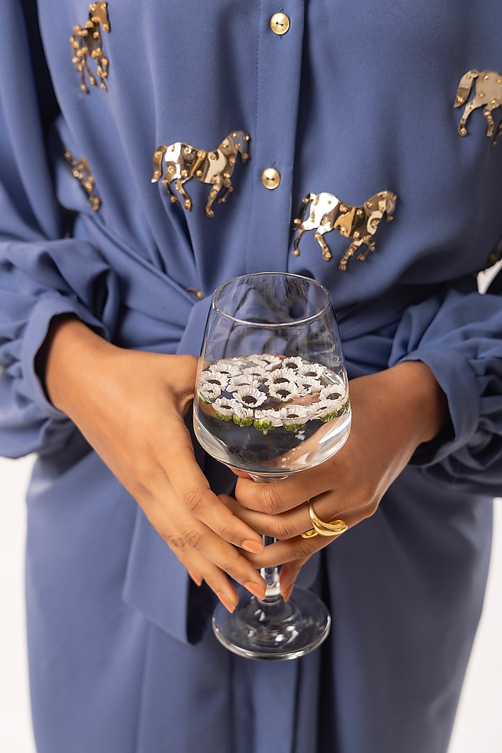 Blue Moss Crepe Tie-Up Skirt Set by Kriti Bapna at Pernia's Pop Up Shop