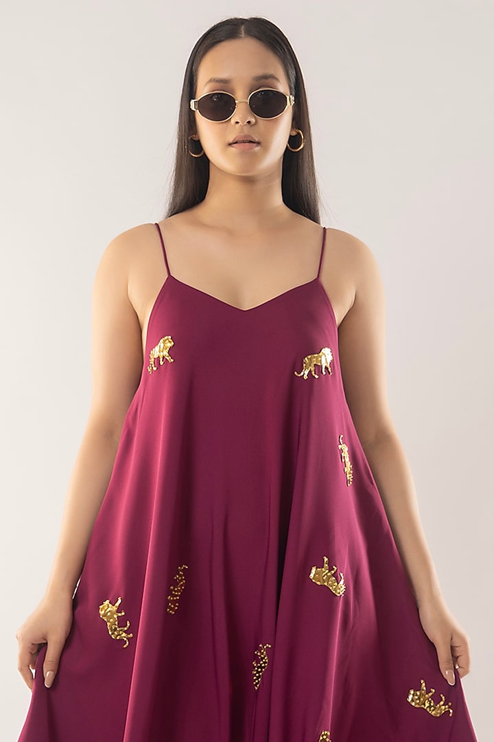 Wine Moss Crepe Animal Motif Jumpsuit by Kriti Bapna at Pernia's Pop Up Shop