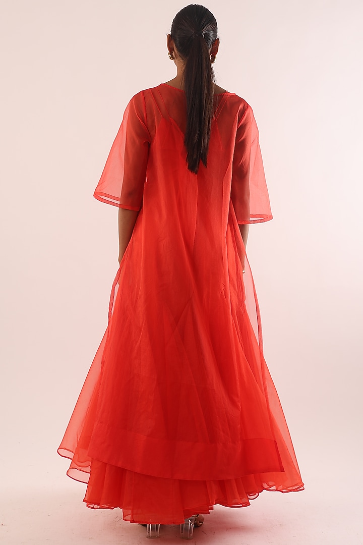 Orange Organza Flared Kurta With Dress by Kriti Bapna at Pernia's Pop Up Shop