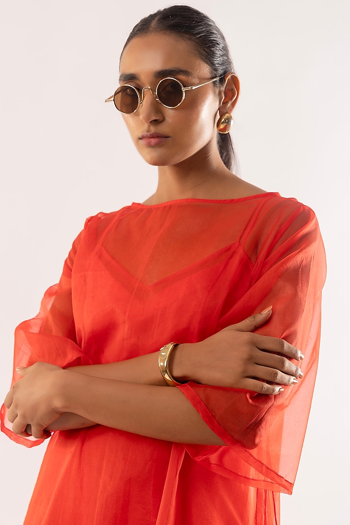 Orange Organza Flared Kurta With Dress by Kriti Bapna at Pernia's Pop Up Shop