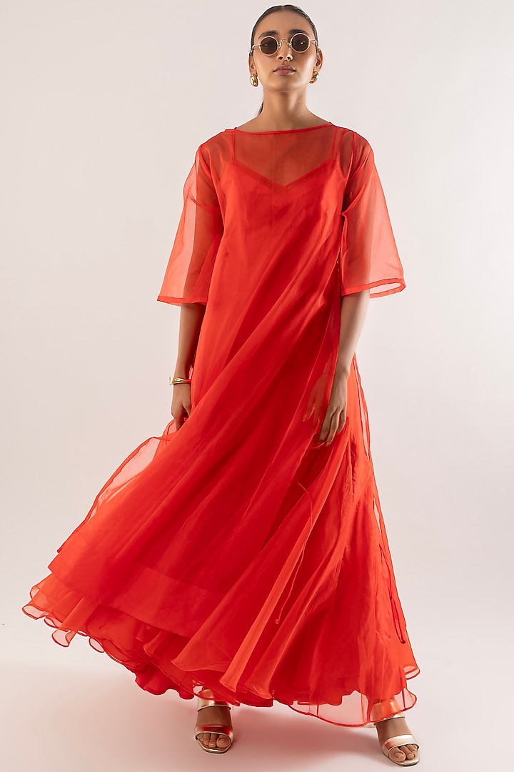 Orange Organza Flared Kurta With Dress by Kriti Bapna at Pernia's Pop Up Shop