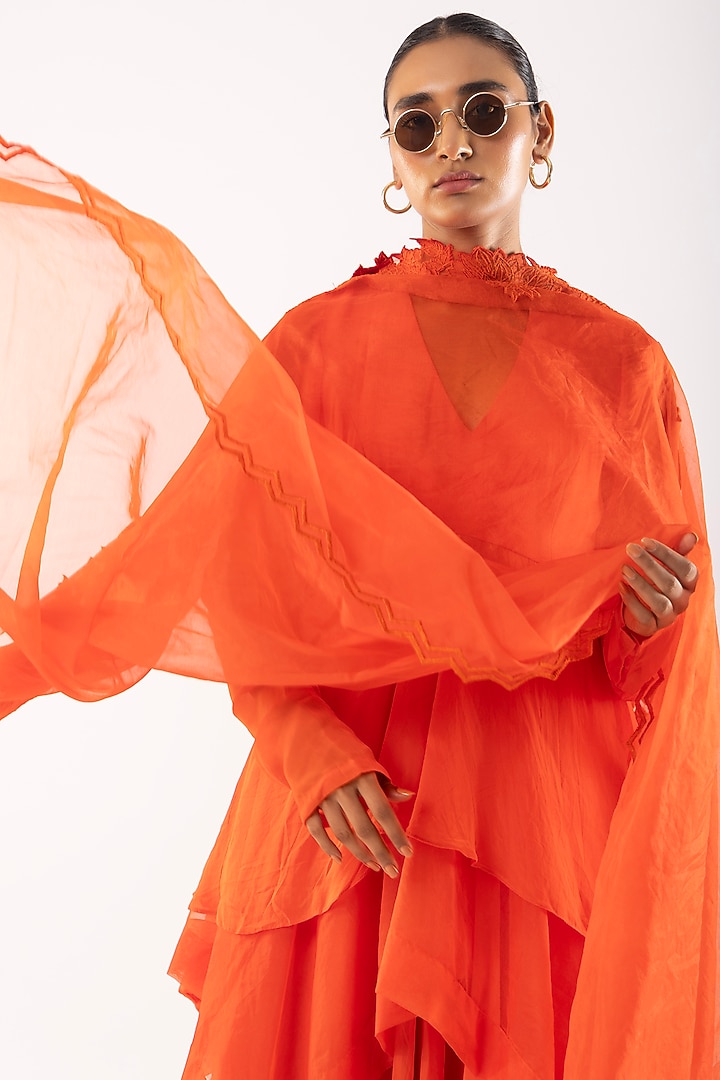 Orange Viscose Layered Kurta Set by Kriti Bapna at Pernia's Pop Up Shop